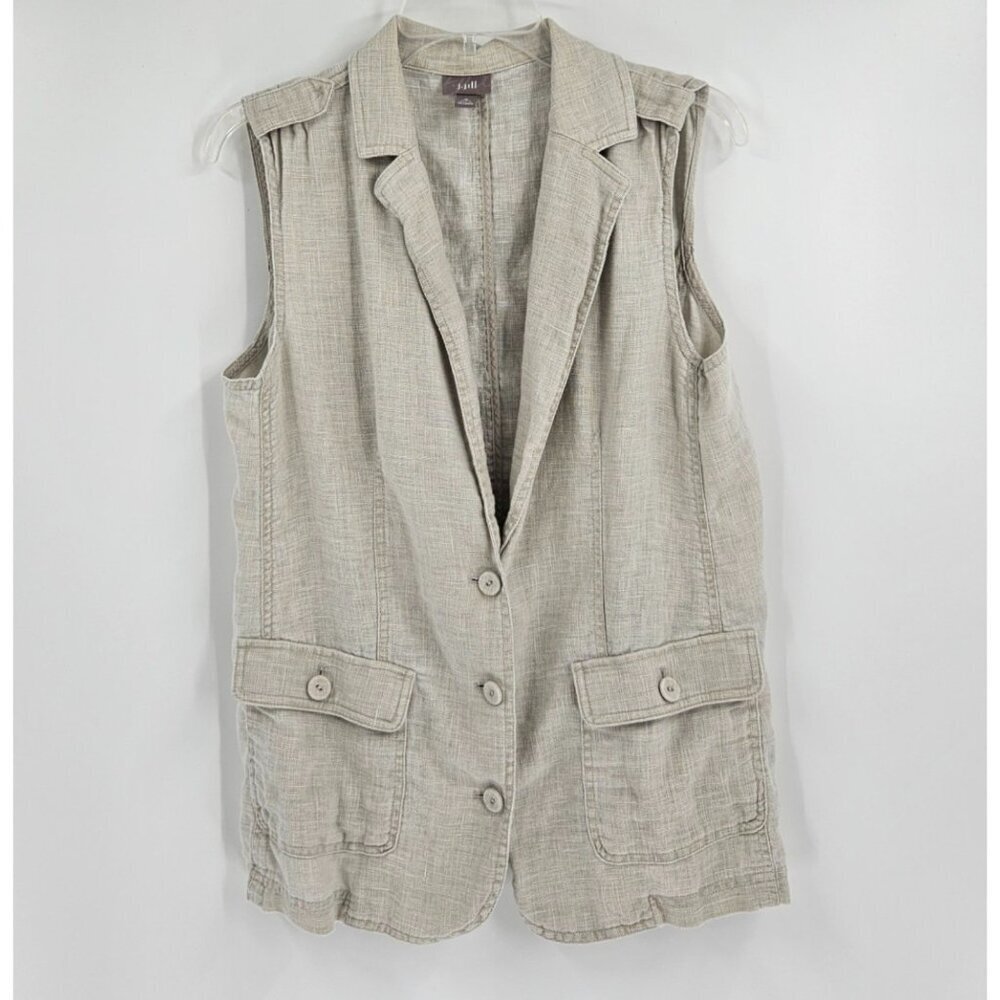 J Jill Vest M Beige Sleeveless 100% Linen Shoulder Strap Safari Outdoor